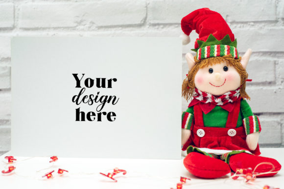 Christmas A4 Card Mockup. Elf Mockup 43. Graphics Invitations Amp