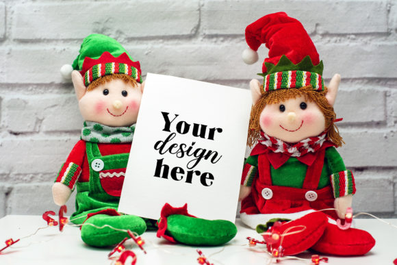 Christmas Card Mockup. Elf Mockup 17. Graphics and Christmas Amp
