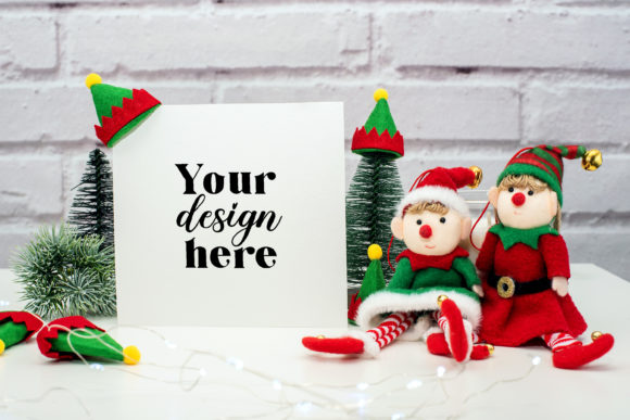 Christmas Card Mockup. Elf Mockup 91. Graphics and Invitations Amp