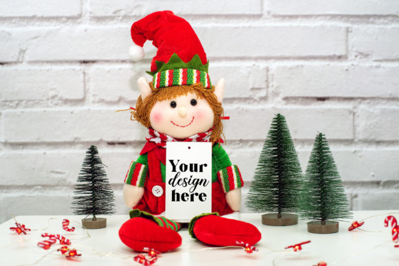 Christmas Gift Tag Mockup. Elf Mockup 82