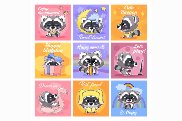Cute Raccoon Kawaii Character Mockup: Graphics for Creative Projects
