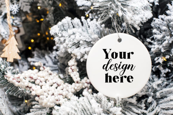 Round Ceramic Christmas Ornament Mockup: Graphics & Christmas Amp