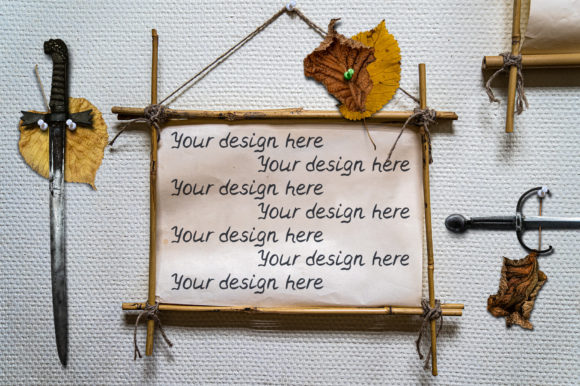 Vintage Paper Bamboo Frame Sign Mockup Graphics